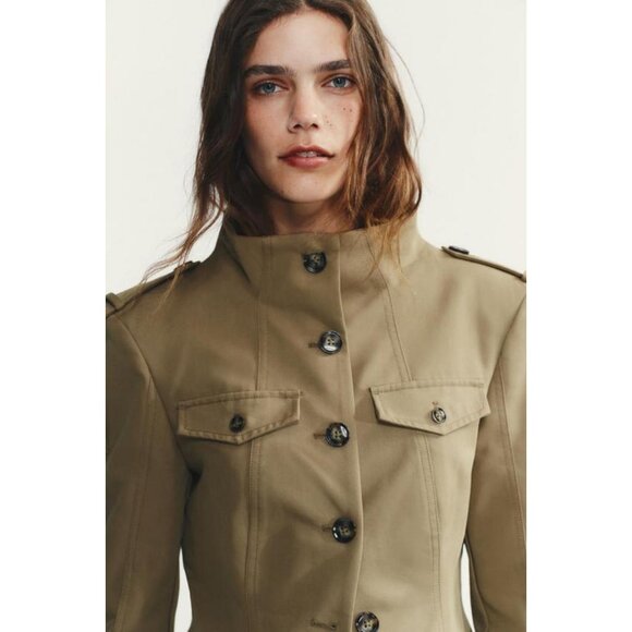 ZARA ARMY STYLE TABBED JACKET WITH SHOULDER TABS AND POCKETS - Picture 4 of 10